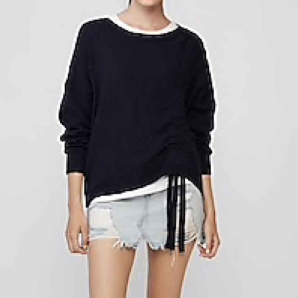 Express asymmetrical ruched pullover sweat…